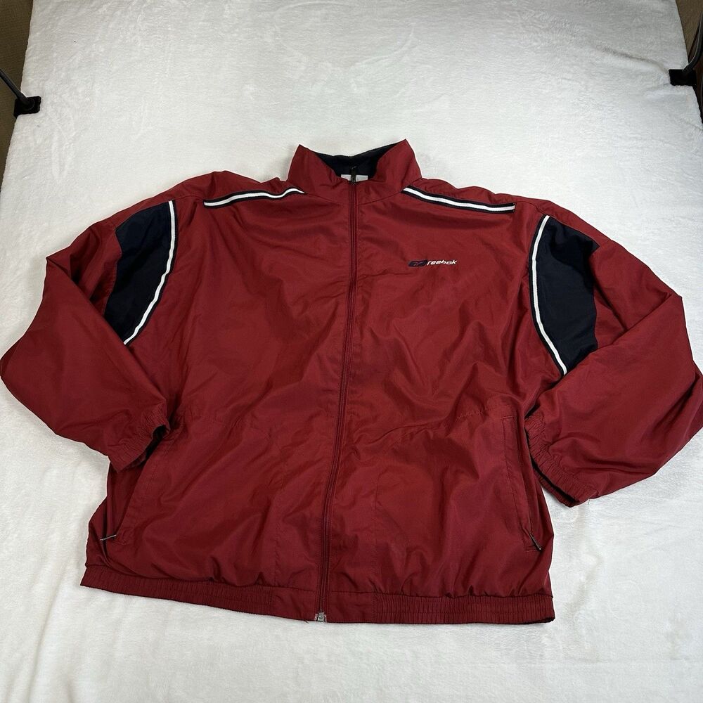 Vintage Reebok Windbreaker Jacket Mens XL Red Full Zip Y2K Track Jacket